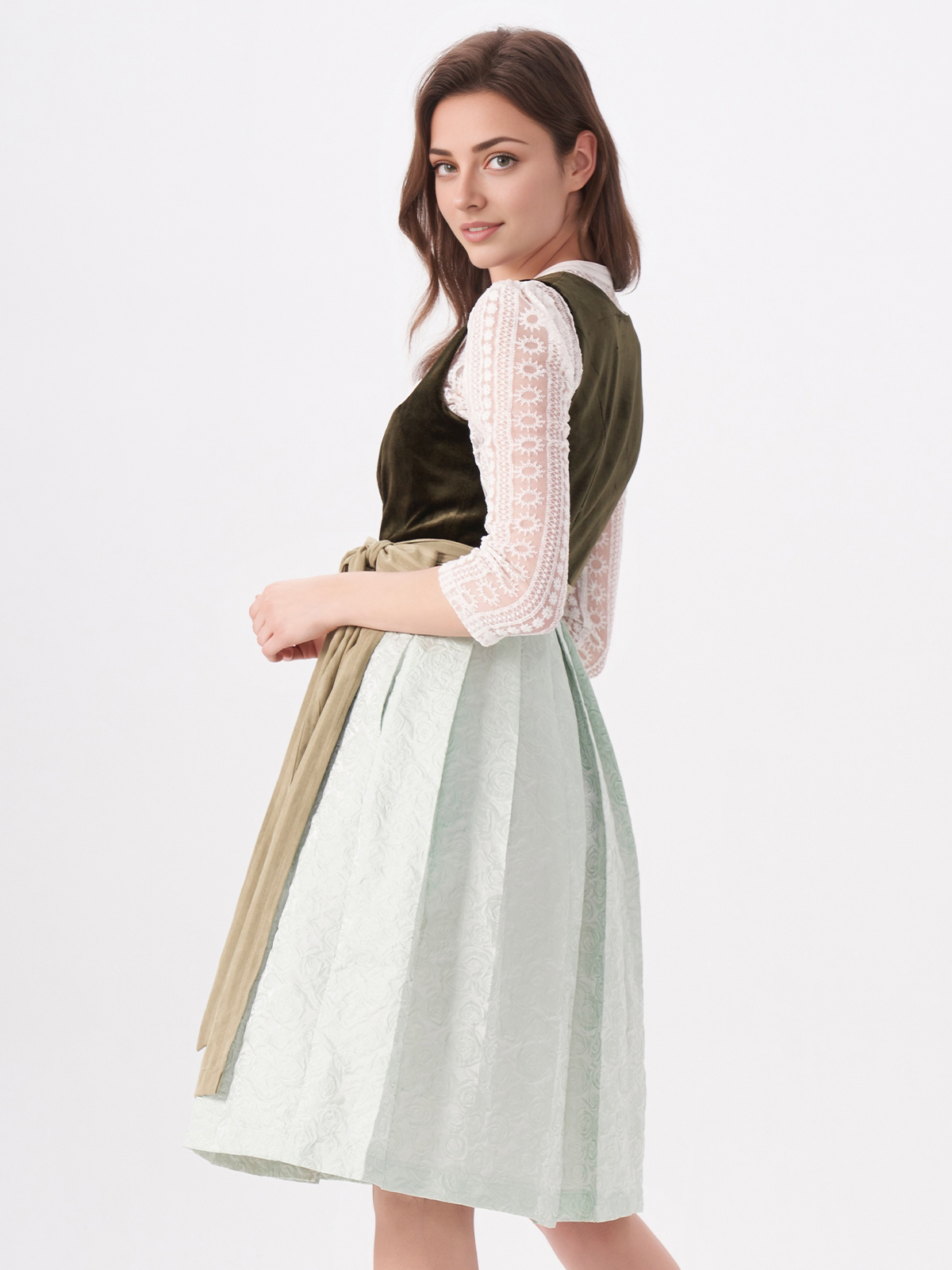 Dirndl mit 70 cm Rocklänge in Grün