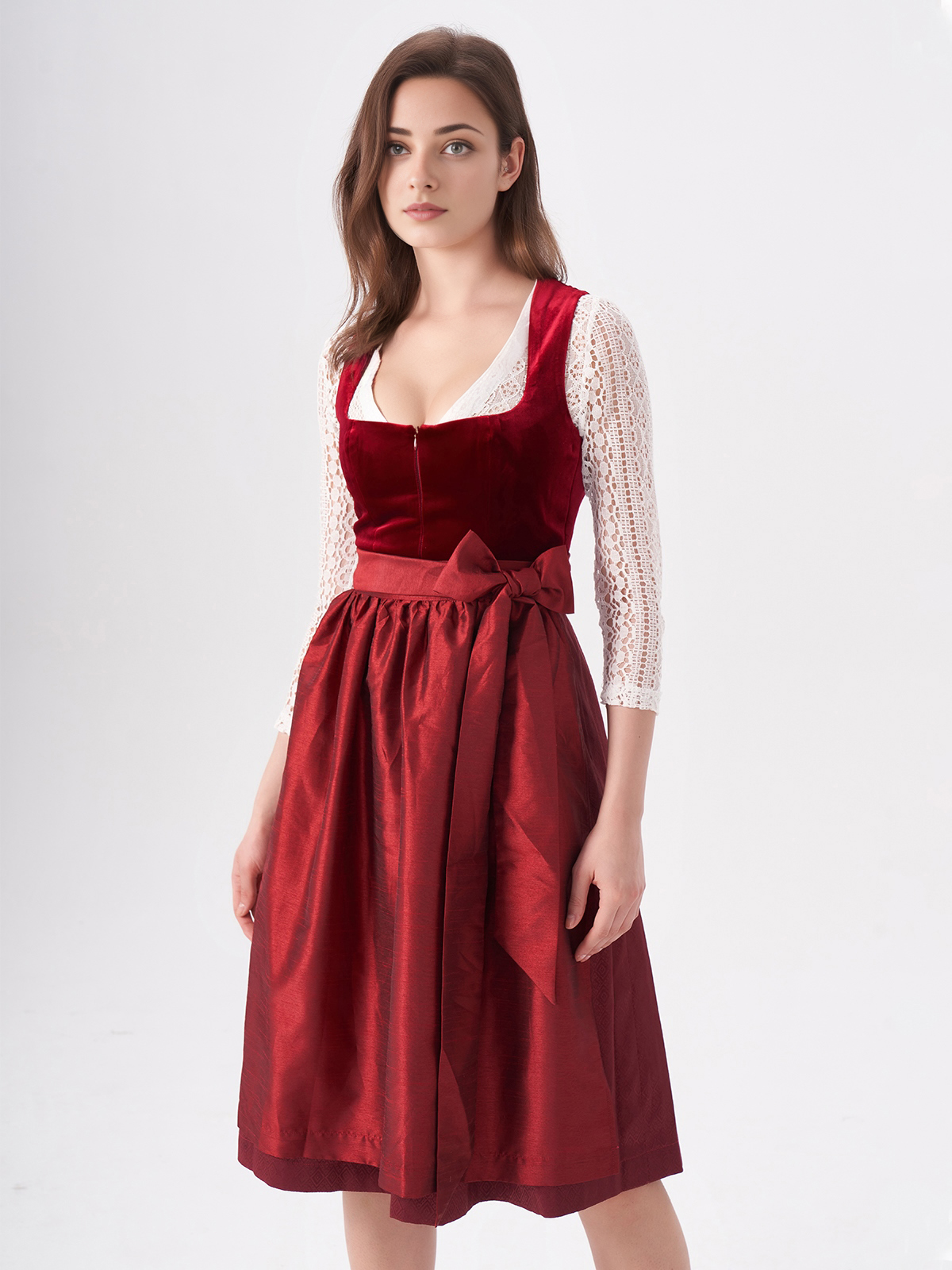 Modernes Dirndl in Rot mit Hakenverschluss